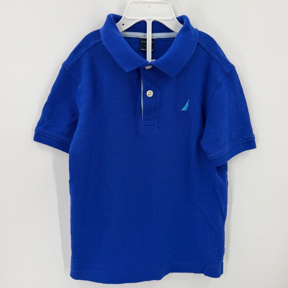 Nautica Polo Shirt Short Sleeve Textured boys Size 7 cobalt Blue Classic preppy